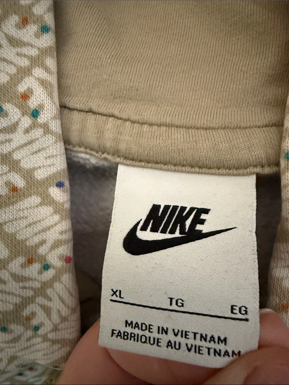 Nike Men's Light Beige Patterned Pullover Hoodie XL